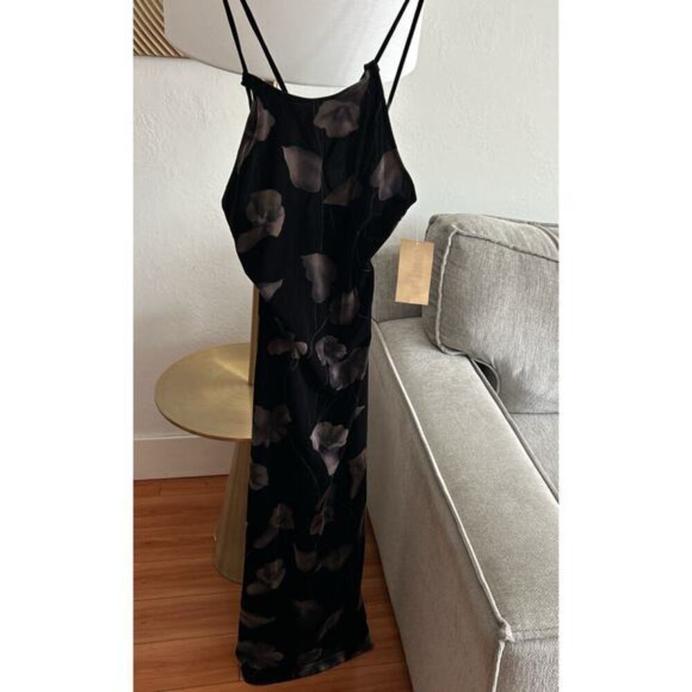 Vintage Y2K 90’s  Velvet Whimsigoth Maxi Dress L Grunge Floral CrossBack